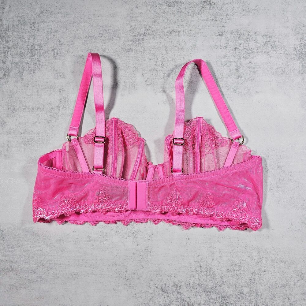 Honey Birdette Natalie Pink Sheer Embroidered Balconette Bra Size 38DD - Picture 2 of 11